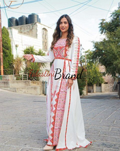 White and Colorful Fancy Dress Thob with Attached Back Skirt