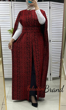 Black long embroidered cape with red embroidery