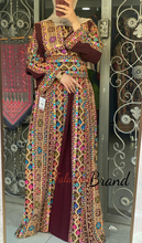 Amazing Burgundy Manajil Palestinian Embroidered Thobe Dress With Astonishing Embroidery