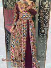 Amazing Burgundy Manajil Palestinian Embroidered Thobe Dress With Astonishing Embroidery