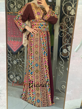 Amazing Burgundy Manajil Palestinian Embroidered Thobe Dress With Astonishing Embroidery