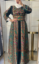Amazing Dark Green Manajil Palestinian Embroidered Thobe Dress With Astonishing Embroidery