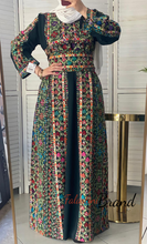 Amazing Dark Green Manajil Palestinian Embroidered Thobe Dress With Astonishing Embroidery