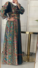 Amazing Dark Green Manajil Palestinian Embroidered Thobe Dress With Astonishing Embroidery