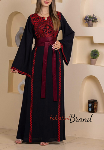 Elegant Stylish Black Thob With Satin Belt