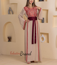 Elegant Stylish Beige Thob With Satin Belt