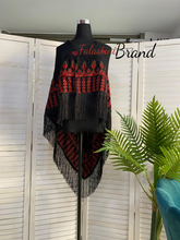 Black Shawl with High Quality Machine Embroidery and Fringe Hem