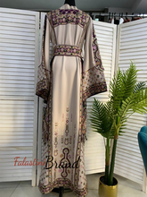 Royal Beige Malak Thob with Purple and Green Details