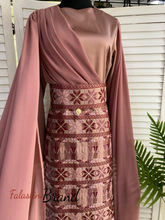 Classy Pink Embroidered Dress with Shoulder Drapes