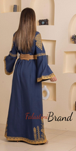 Navy and Golden Thob Dress with Satin Details