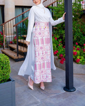 Classy White Embroidered Dress with Shoulder Drapes