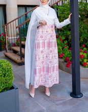 Classy White Embroidered Dress with Shoulder Drapes