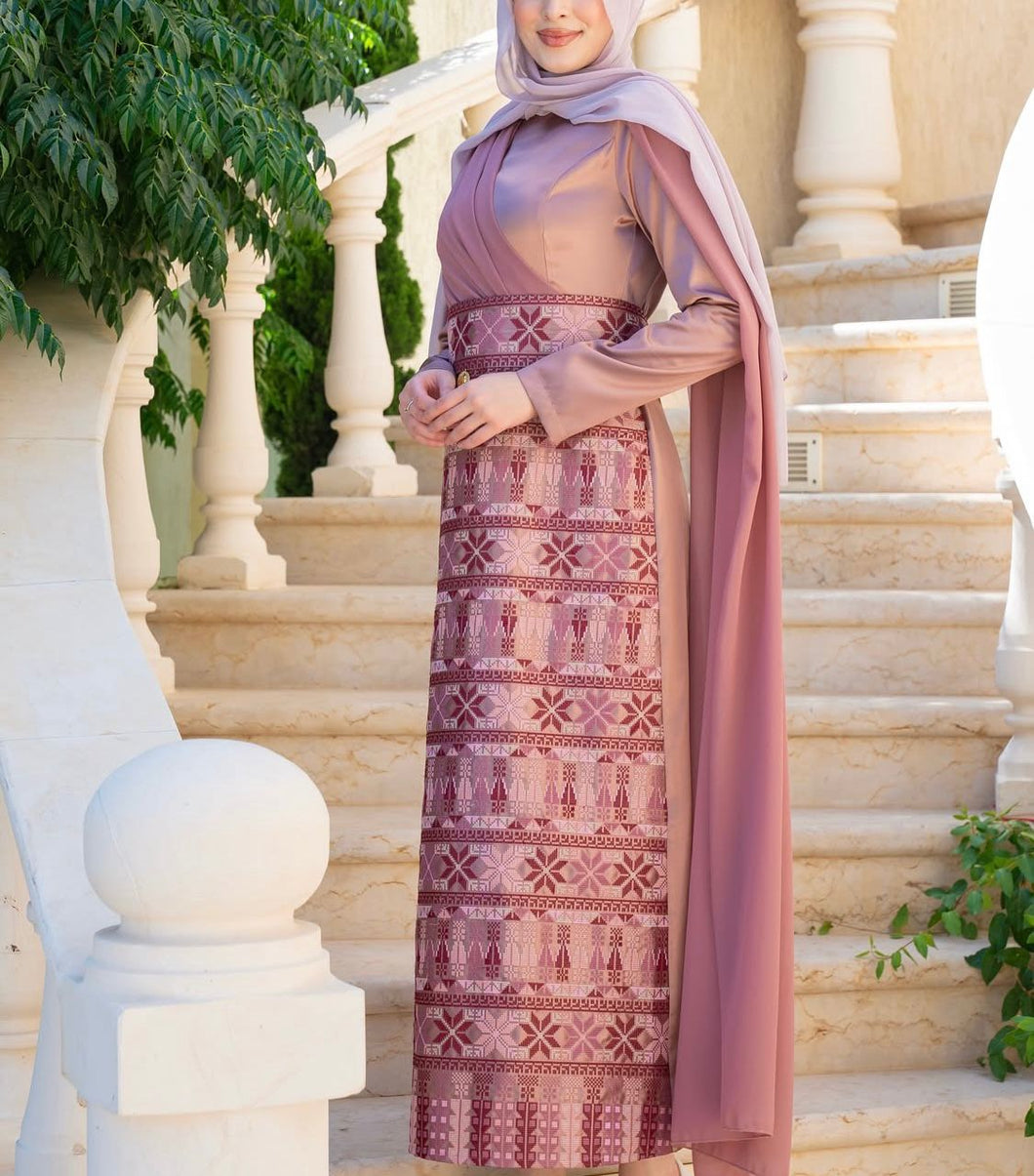 Classy Pink Embroidered Dress with Shoulder Drapes