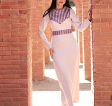 Elegant Cream Color Dress with Pinkish Embroidery and Detachable Back Skirt