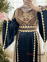 Elegant Wide Sleeves Black and Gold Embroidered Thob Dress