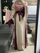 Cream and Berry Princess Thob Dress with Satin Details