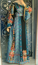 Very Elegant Wide Sleeves Black and Blue Embroidered Thob with Malak and Golden Details and Head Scarf