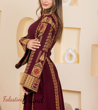 Very Chic Burgundy Embroidered Thob Dress With Wide Sleeves