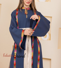 Elegant Blue Stripes Embroidered Thob Dress