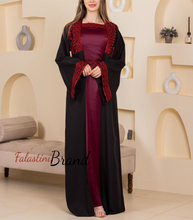 Black and Burgundy 2 Pieces Abaya Set with Satin Inner Dress