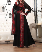 Elegant Black and Red Shoulder Details Embroidered Dress