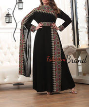 Elegant Black and Golden Shoulder Details Embroidered Dress