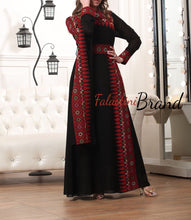 Elegant Black and Red Shoulder Details Embroidered Dress