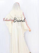 Stylish Cream Color Burgundy Stripes Palestinian Embroidered Dress Thobe